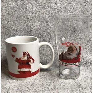 Vintage Santa‎ Coca Cola Glass and Coffee Cup Mug Set Of 2